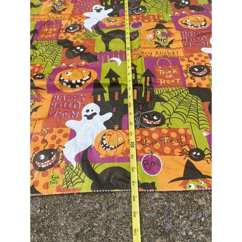 Halloween Vinyl Tablecloth Orange Flannel Back 51.5